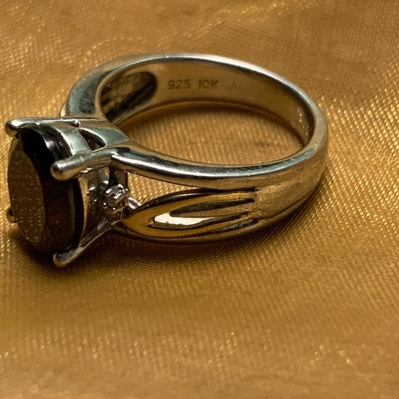 Garnet and Diamond Sterling Silver Ring with Gold Accents - Picture 6 of 7